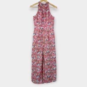 J Crew Liberty Josephine Floral Halter Neck Cropped Jumpsuit Size 4 Coral Pink